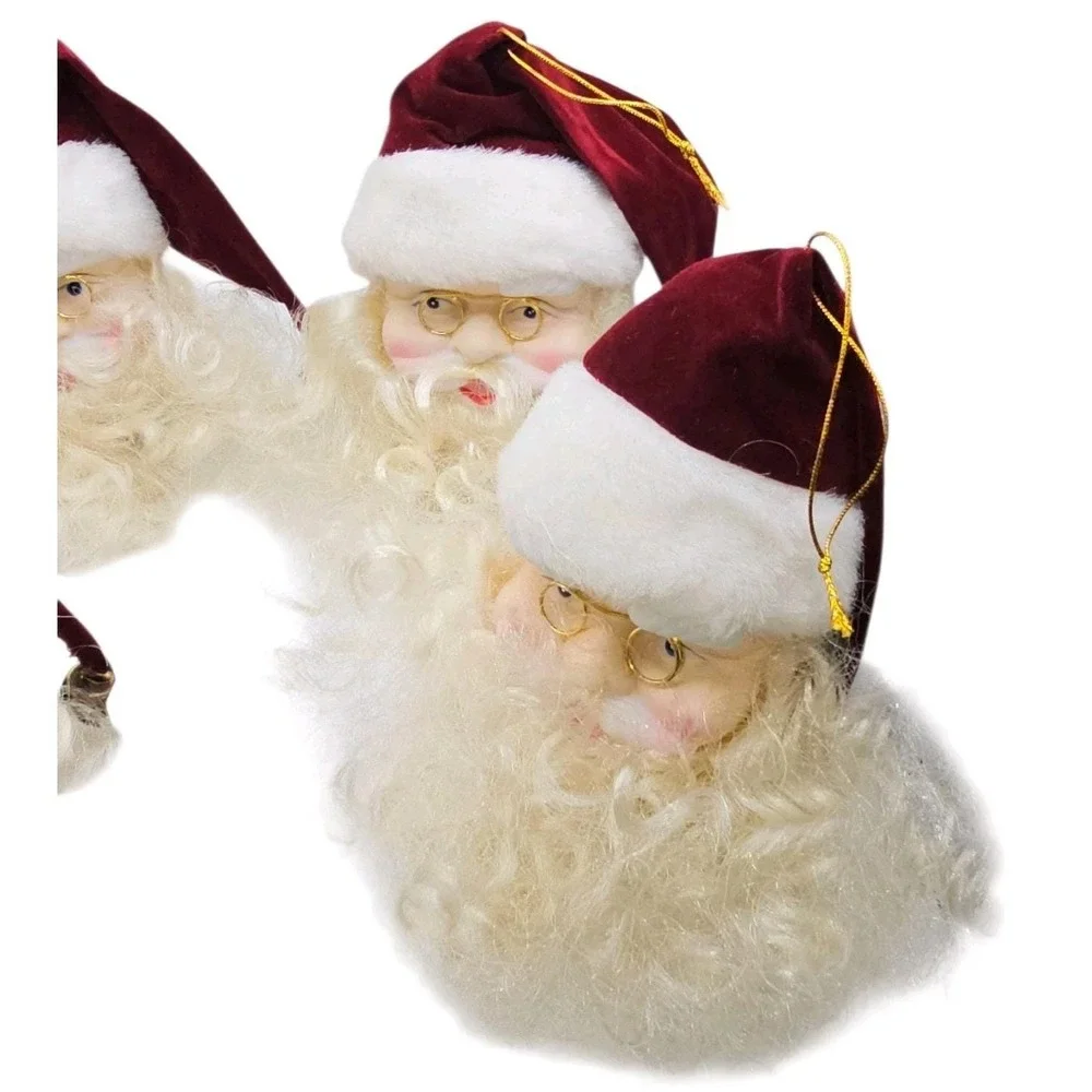 VTG Porcelain Santa Head Christmas Ornament Velvet Hat Curly Beard Lot Of 18‎